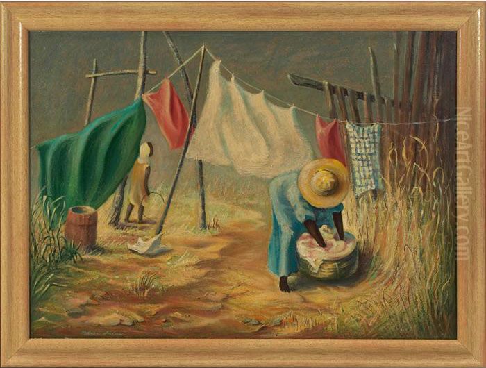 Wash Day Oil Painting by Palmer Z. Holmes