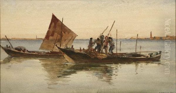 A Venetian Dredge Oil Painting by William Henry Holmes