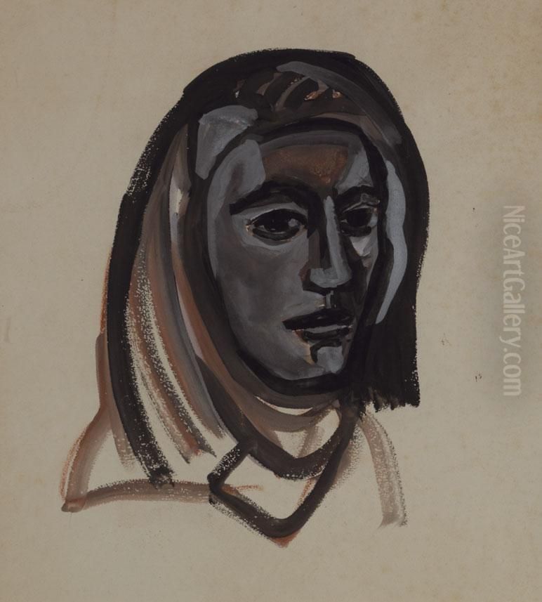 Study For Stained-glass Head Oil Painting by Evie Sydney Hone