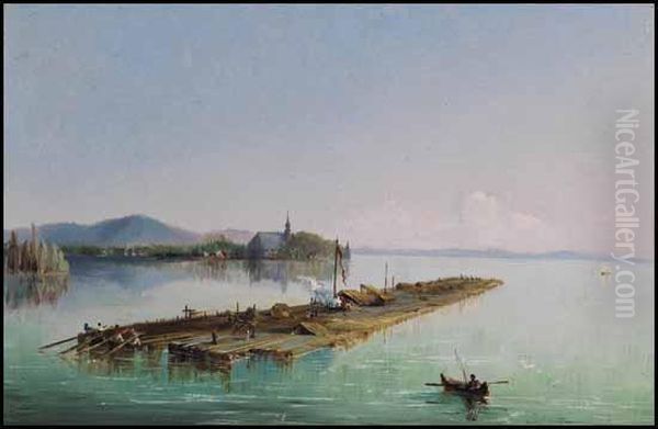 Raft In The Lake Of Two Mountains, Ottawa River Oil Painting by Frances Ann Hopkins