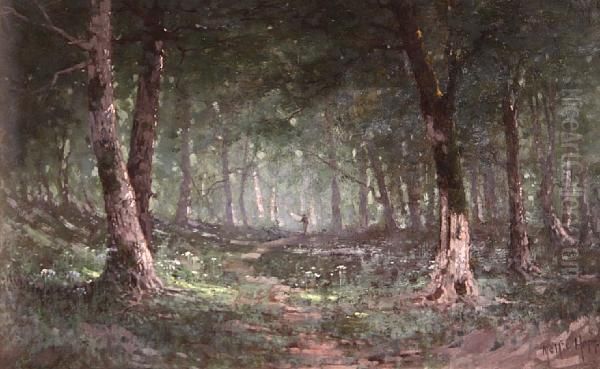 Forrest Interior Oil Painting by Ella C Hopps Howard