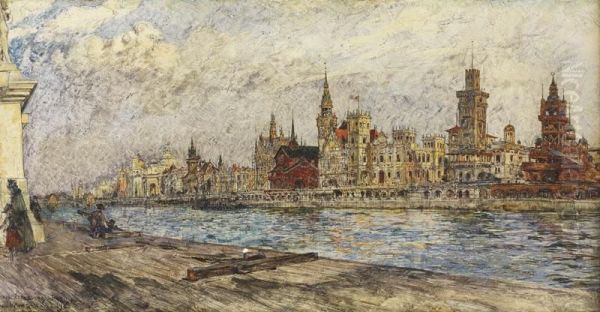 Vue Des Pavillons Etrangers De L'exposition Universelle De Paris En1900 Oil Painting by Frederic Anatole Houbron