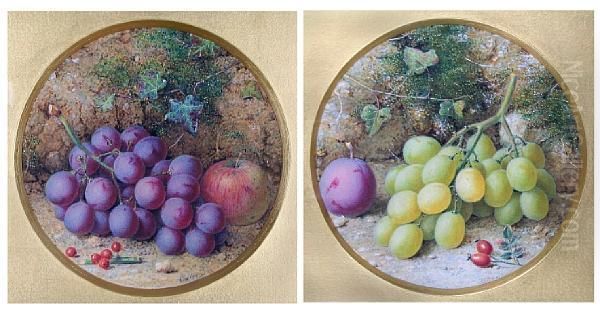 Still Life Of Fruit On A Mossy Bank, And Another, A Pair Oil Painting by William Hough