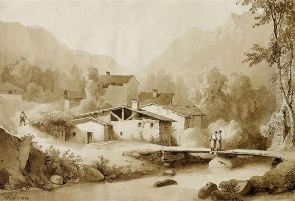 Gebirgslandschaft Mt Gehoft An Einem Fluss Oil Painting by Jean Daniel Huber