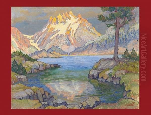 Bergsee Oil Painting by Karl Theodor Huber