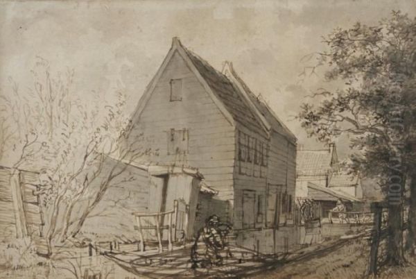 Maison Au Bord D'un Canal Oil Painting by Jan Hulswit