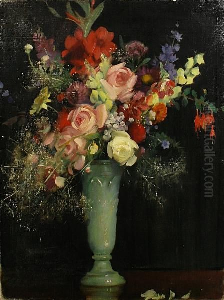 Vase Of Summer Flowers Oil Painting by John Young Hunter