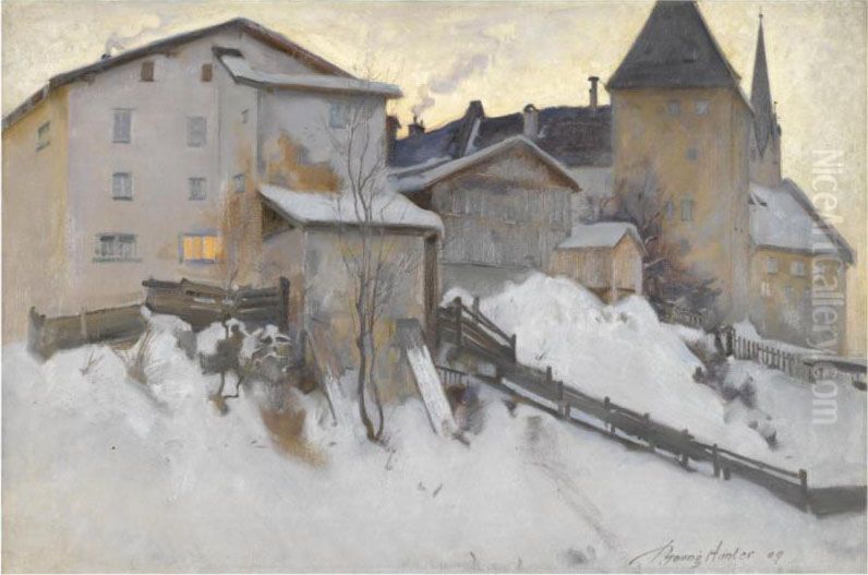 Kitzbuhl In The Snow, Austria Oil Painting by John Young Hunter