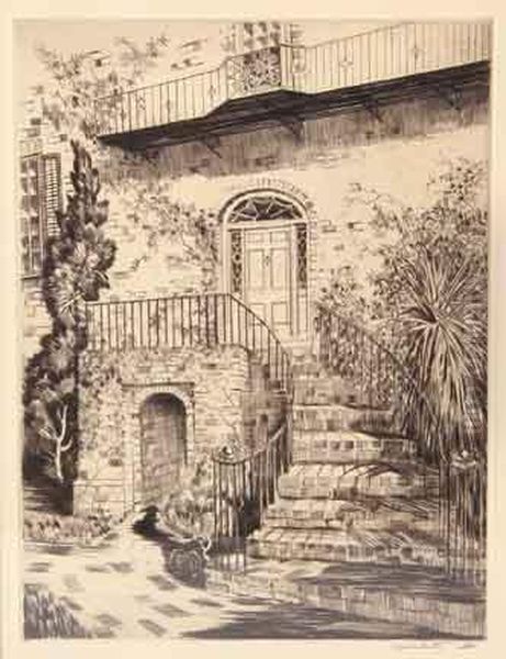 My Doorway On Tradd Street Oil Painting by Alfred Heber Hutty