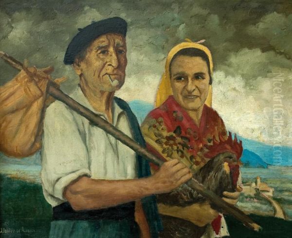Campesinos Oil Painting by Julian Ibanez De Aldecoa Y Arano