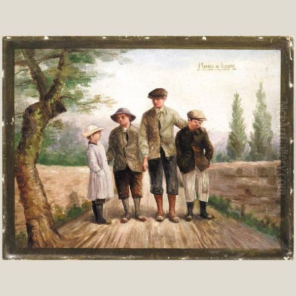 Ninos Oil Painting by Julian Ibanez De Aldecoa Y Arano