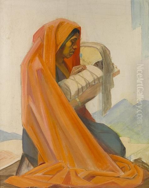 Apache Mother And Child Oil Painting by Joseph A. Imhof