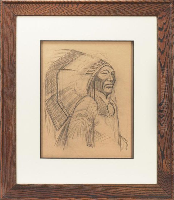 Study Of An Indian Chief Oil Painting by Joseph A. Imhof