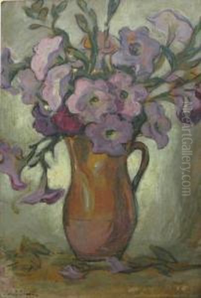 Cana Cu Petunii Oil Painting by Ionel Ioanid