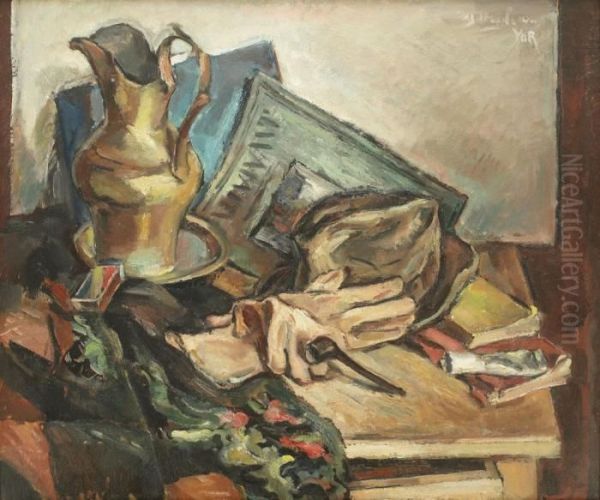Natura Statica Cu Recuzita Artistului Oil Painting by Petre Iorgulescu Yor