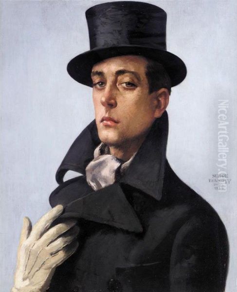 Portrait Of A Dandy In A Top Hat Oil Painting by Sergei Ivanov
