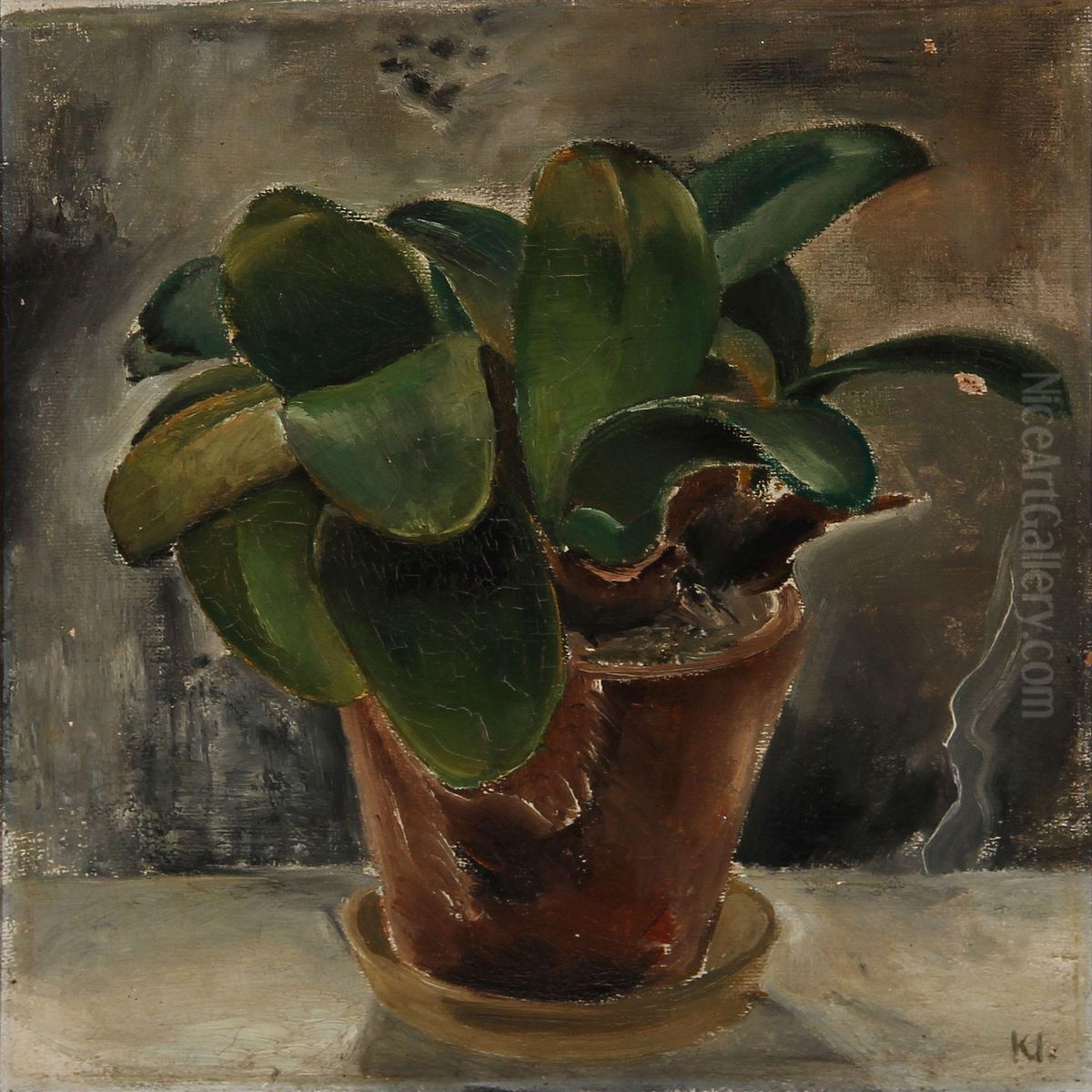 Blomst I Urtepotte Oil Painting by Kraesten Iversen