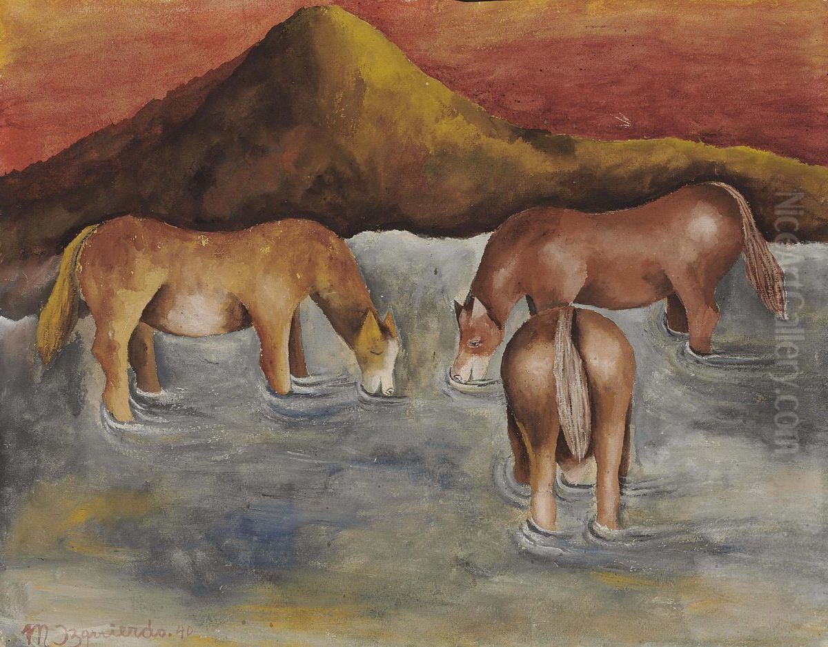 Caballos En El Rio Oil Painting by Maria Izquierdo