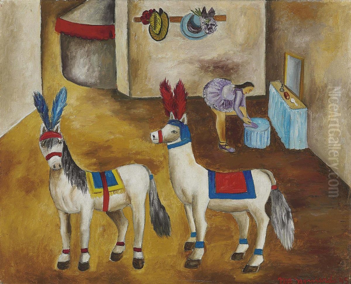 Los Caballitos Pony En Su Camerino Oil Painting by Maria Izquierdo