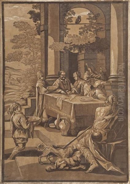 Lazarus At The Rich Man's Table Oil Painting by John Baptist Jackson