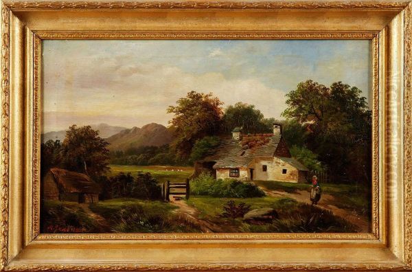 Old Cottage Oil Painting by M.M. Jacobi