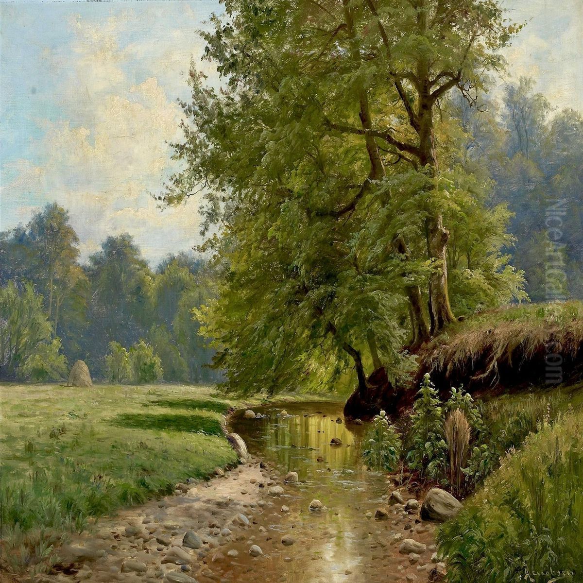 The Stream In Lellinge Forest Oil Painting by August Jacobsen