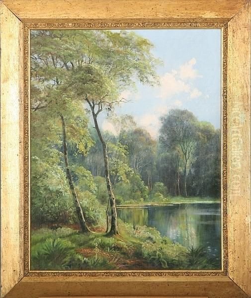 Forest Lake Oil Painting by August Jacobsen