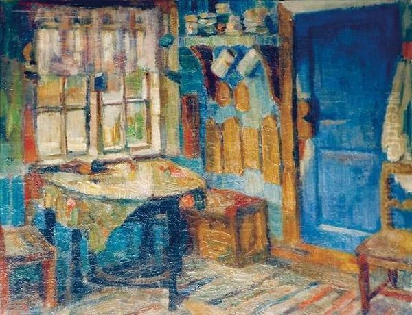 Kjokkeninterior Oil Painting by August Jacobsen