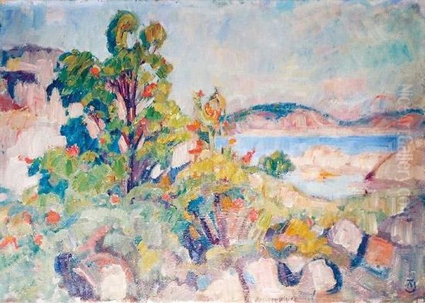Kystlandskap Oil Painting by August Jacobsen