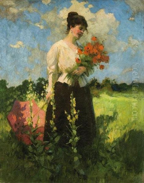 Holgy Pipacsokkal Oil Painting by Lajos, Louis Jambor