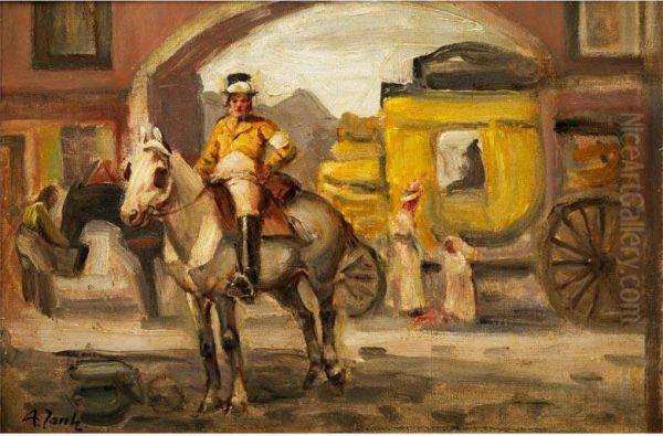 Postreiter Vor Einem Torbogen Oil Painting by Angelo Jank