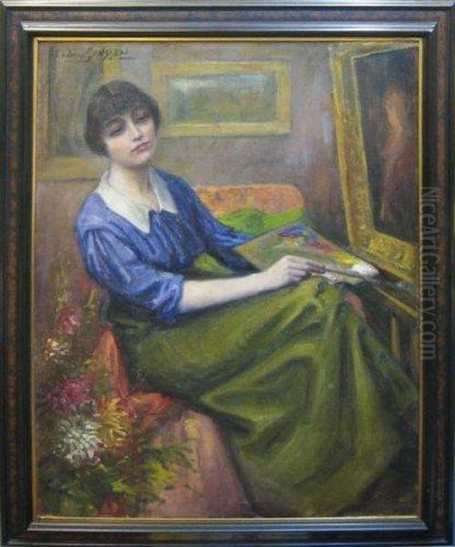 Portrait D'irene Barzin. Oil Painting by Ludovic Janssen