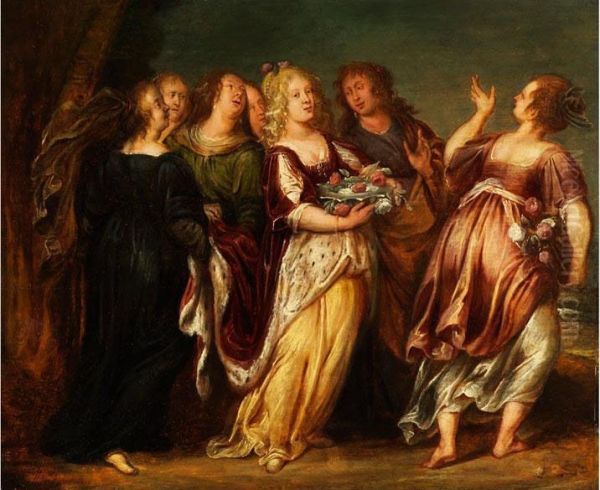 Junge Herrscherin Im Gefolge Von Sechs Madchen Oil Painting by Abraham Janssens van Nuyssen
