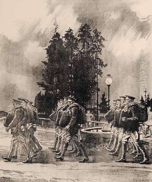 Departure Of The Siberian Battery From Petawawacamp Oil Painting by Charles William Jefferys