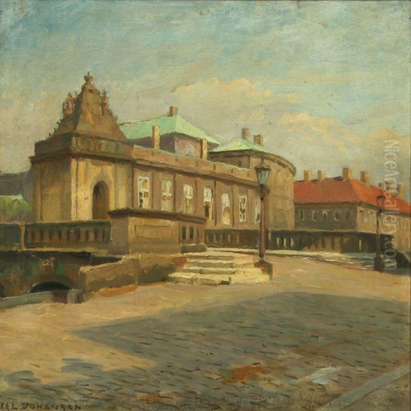 A Canal Scenery By The Intrance To Christiansborg Palace, Denmark Oil Painting by Axel Johansen