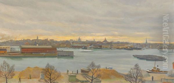 Utsikt Fran Strandvagen - Stockholm Oil Painting by Nathan Johansson
