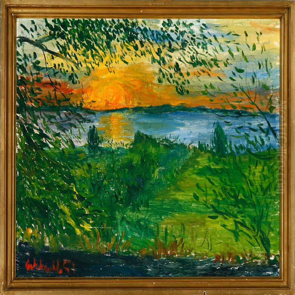 Sun Set Over Lake Oil Painting by Eckhardt Johnsen