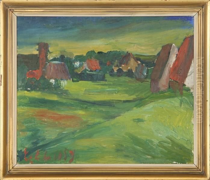 Scenery With Houses Oil Painting by Eckhardt Johnsen