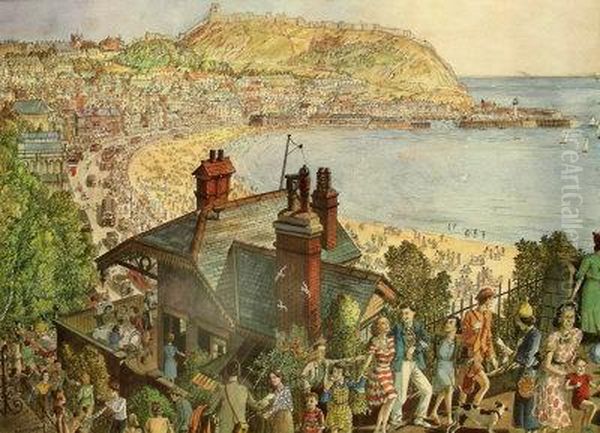 The Spa Chalet And South Bay Scarborough Oil Painting by Frederick Cecil Jones