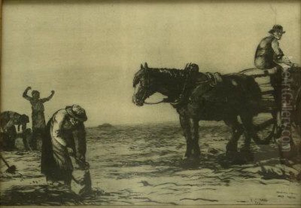 Gathering Tattes - Misty Weather Oil Painting by Frederick Cecil Jones
