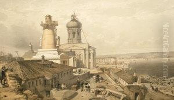 Figures In A Fortified Port In The Crimean War, Publ March 1st, By Paul & Dominic Colnaghi & Co 13&14, Pall Mall East, Day & Sons, After William Simpson 1823-1899 Oil Painting by Frederick Cecil Jones