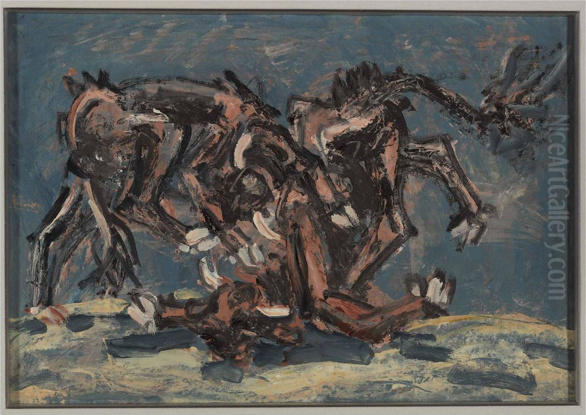 Fighting Bulls Oil Painting by Lee Joong Seop