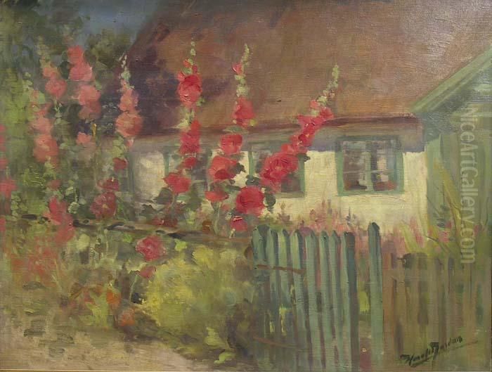 Les Roses Tremieres Oil Painting by Harald Jordan