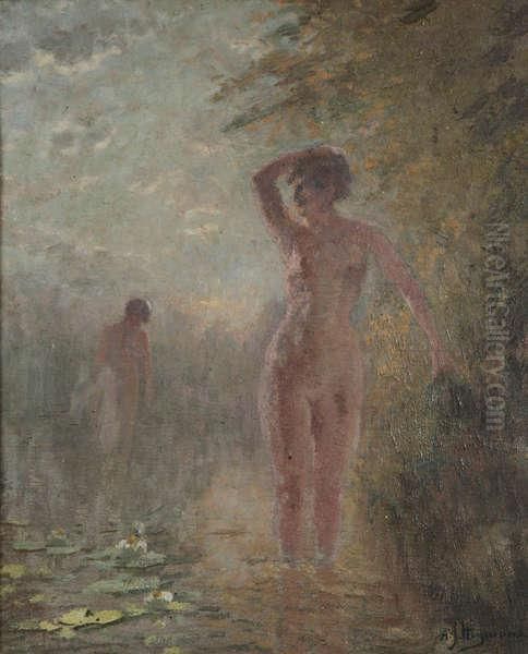 'l'heure De La Baignade' Oil Painting by Adrien Joseph Heymans