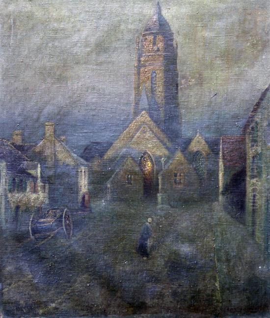 Church In Twilight Oil Painting by Percy Hague Jowett