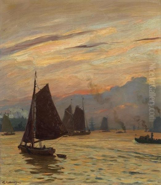 Fischkutter Auf Der Elbe Oil Painting by Friedrich Kallmorgen