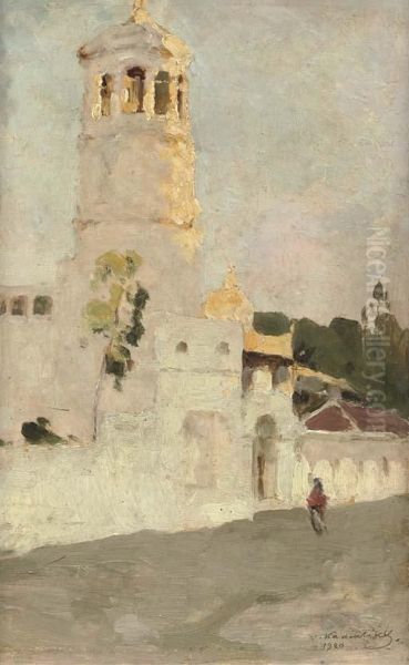 Streetcorner In Surabaya Oil Painting by Nicholas Kalmikoff