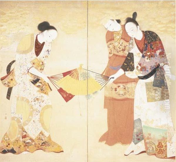 Ogi Tori (fan-tossing) Oil Painting by Goro Kamenaga