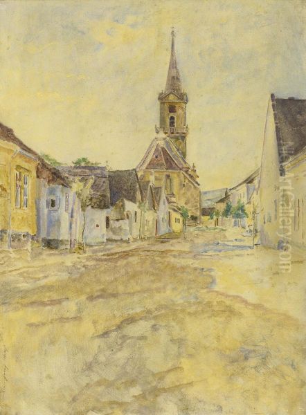 View Of A Small Village Oil Painting by Isidor Kaufmann
