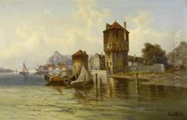 Northern Harbour Town Oil Painting by Karl Kaufmann